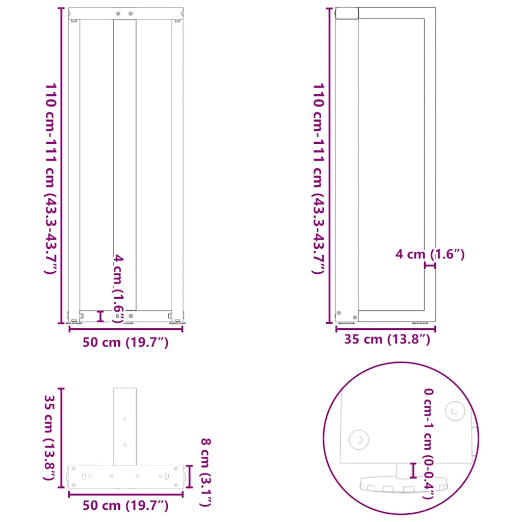 Bartischbeine T-Form 2 Stk. Anthrazit 50x35x(110-111) cm Stahl