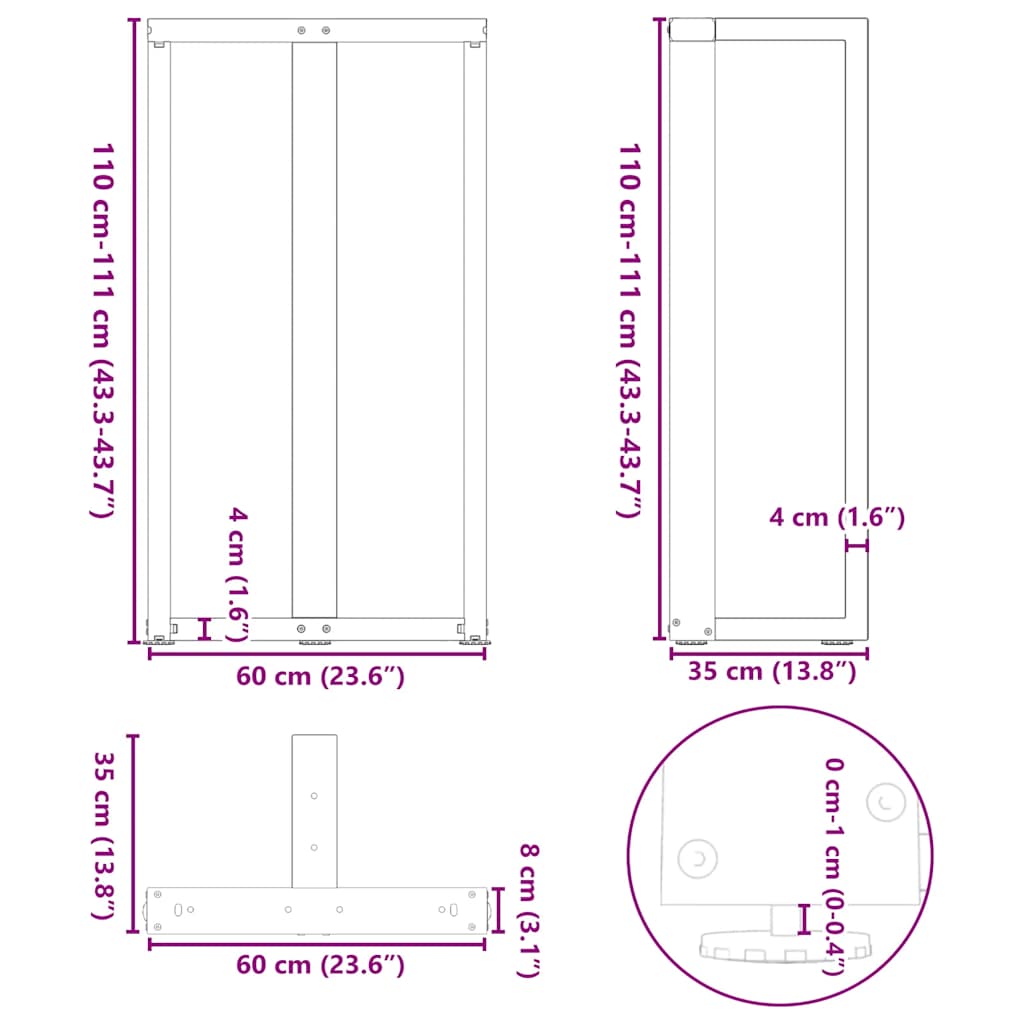 Bartischbeine T-Form 2 Stk. Schwarz 60x35x(110-111) cm Stahl