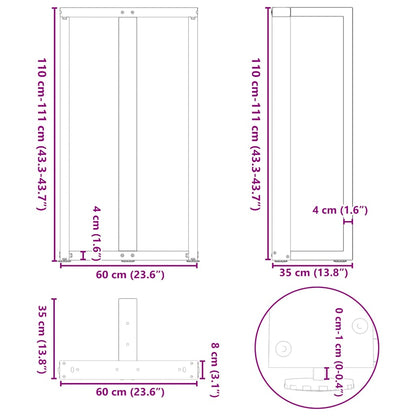 Bartischbeine T-Form 2 Stk. Weiß 60x35x(110-111) cm Stahl