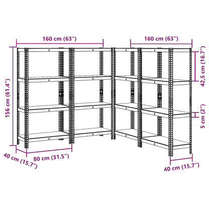 Lagerregale mit 4 Böden 4 Stk. Silbern Stahl & Holzwerkstoff
