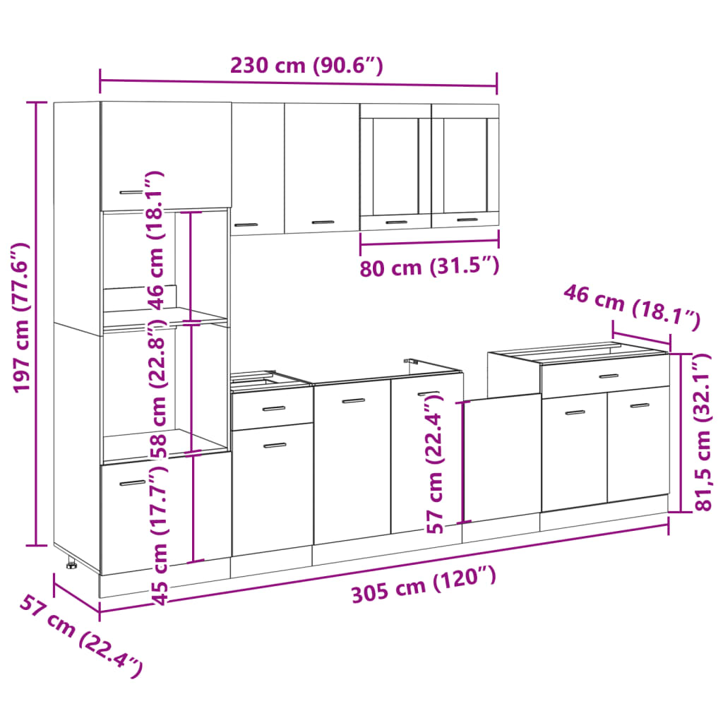 7-tlg. Küchenschrank-Set Sonoma-Eiche Holzwerkstoff