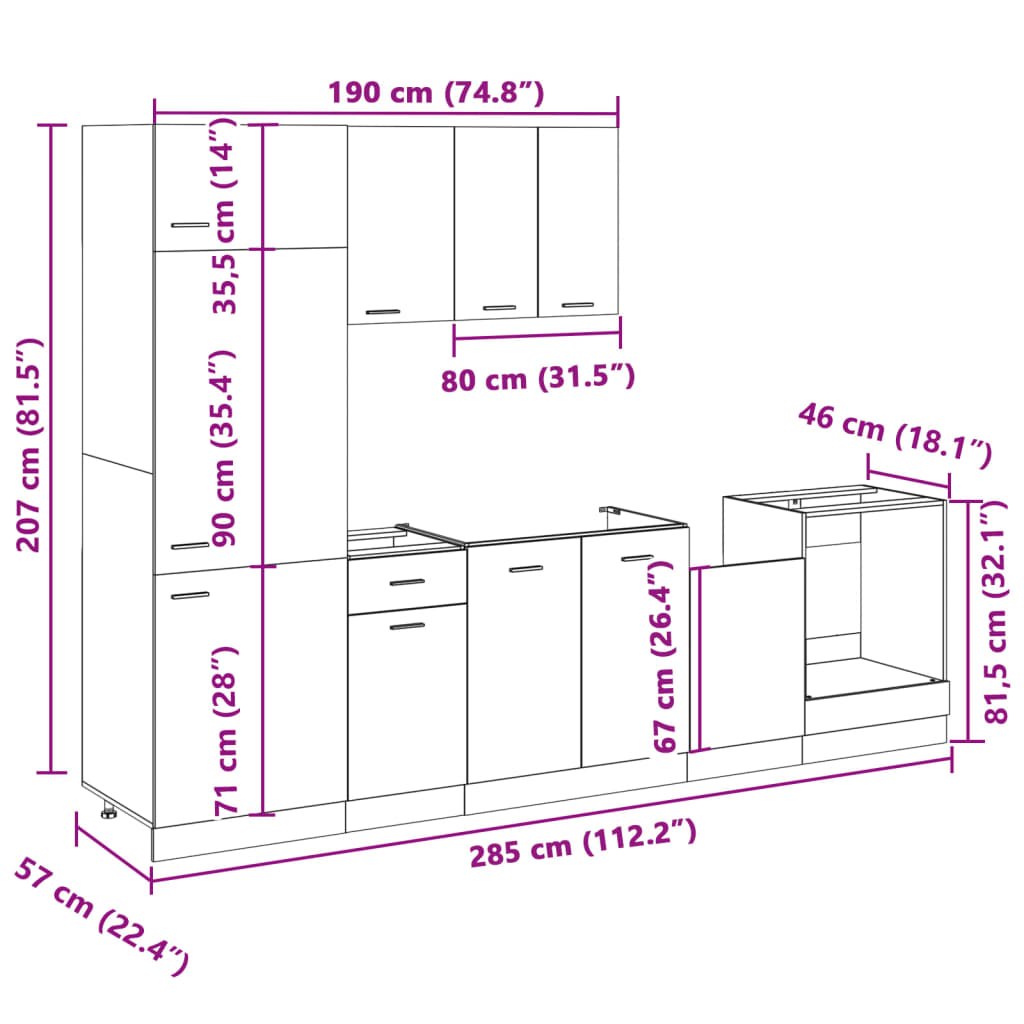 7-tlg. Küchenschrank-Set Sonoma-Eiche Holzwerkstoff