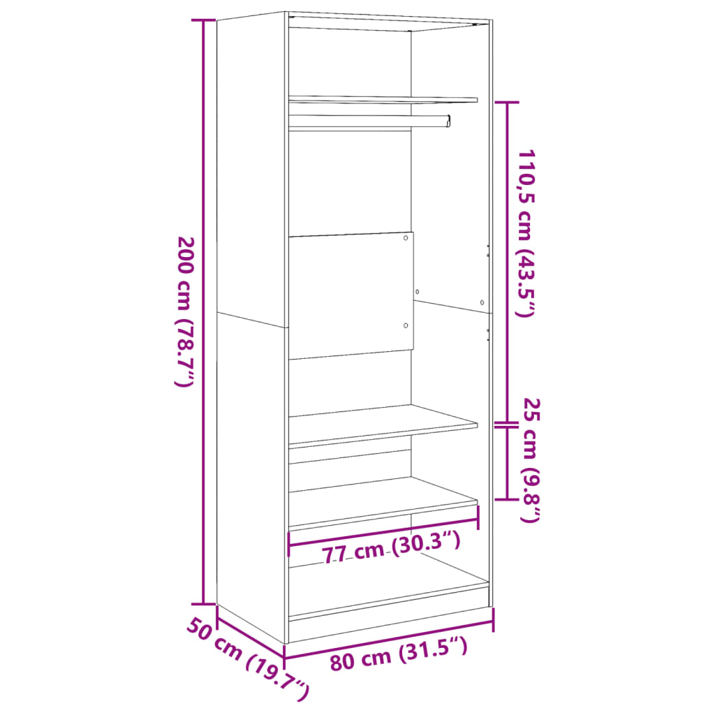 Kleiderschrank Räuchereiche 80x50x200 cm Holzwerkstoffs