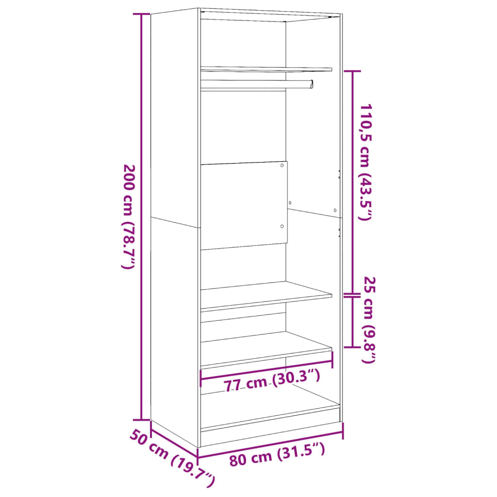 Kleiderschrank Grau Sonoma 80x50x200 cm Holzwerkstoff