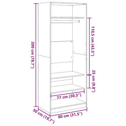 Kleiderschrank Grau Sonoma 80x50x200 cm Holzwerkstoff