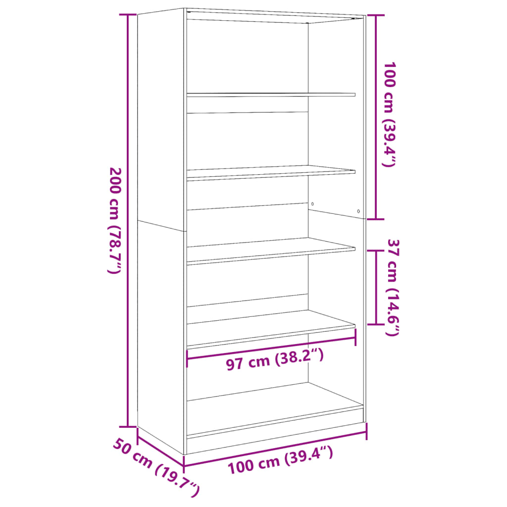 Kleiderschrank Räuchereiche 100x50x200 cm Holzwerkstoff