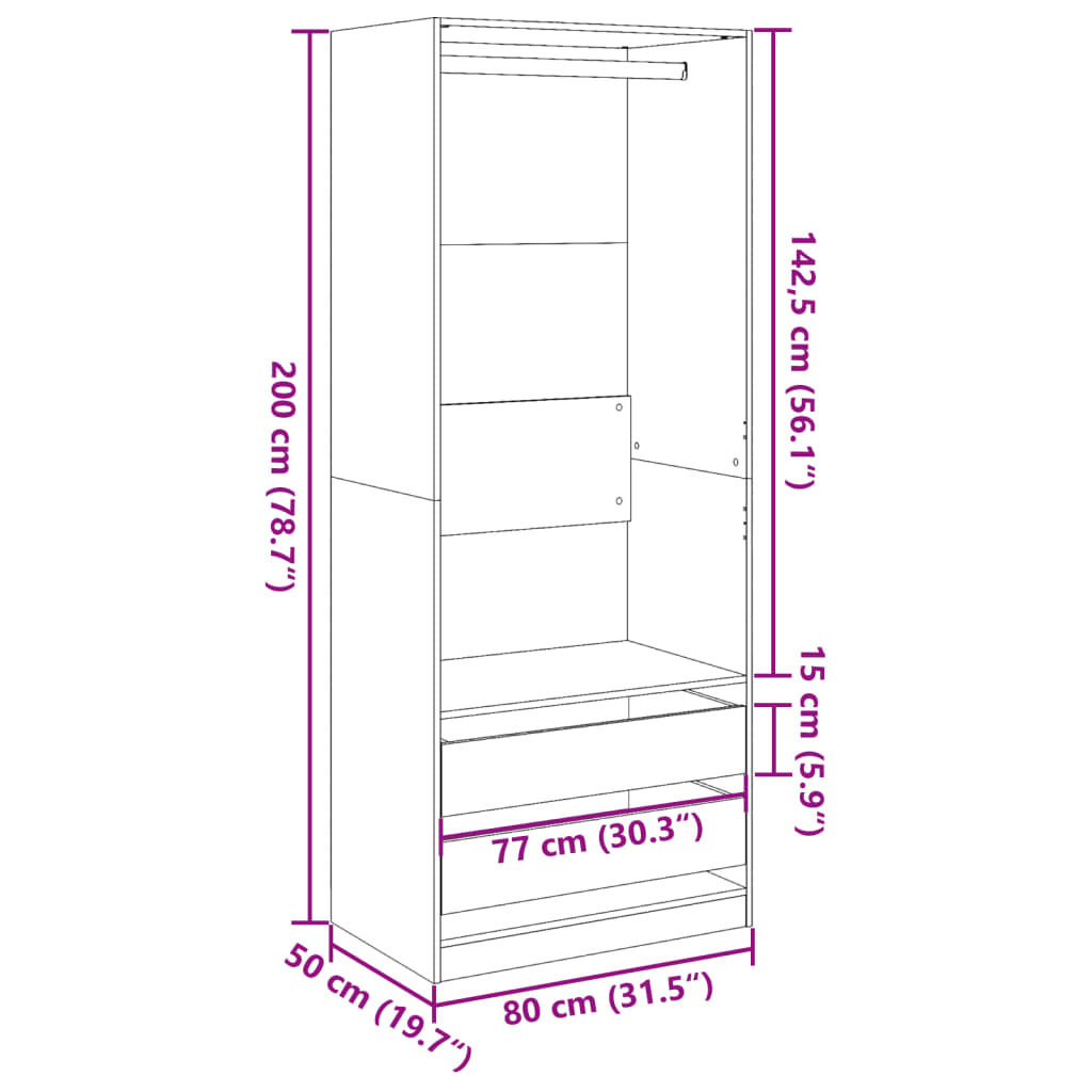 Kleiderschrank Weiß 80x50x200 cm Holzwerkstoff