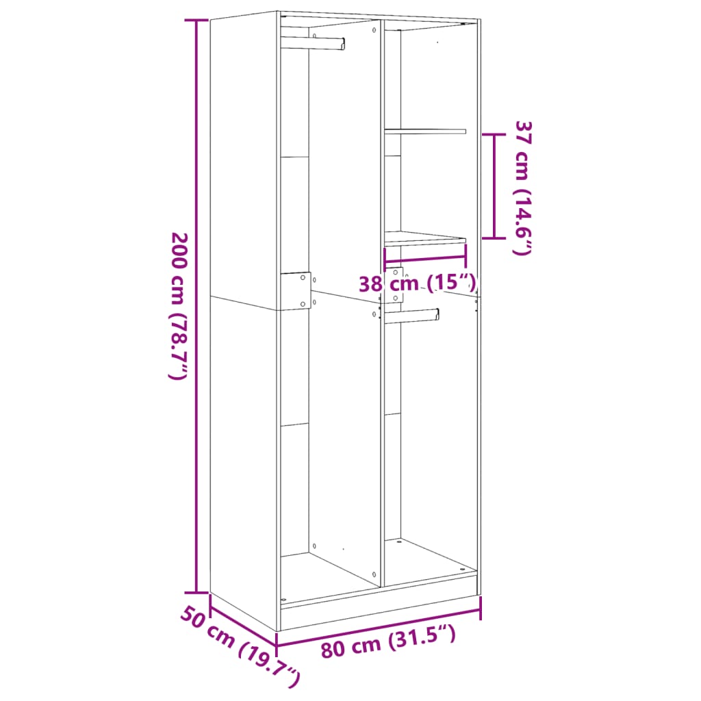 Kleiderschrank Betongrau 80x50x200 cm Holzwerkstoff