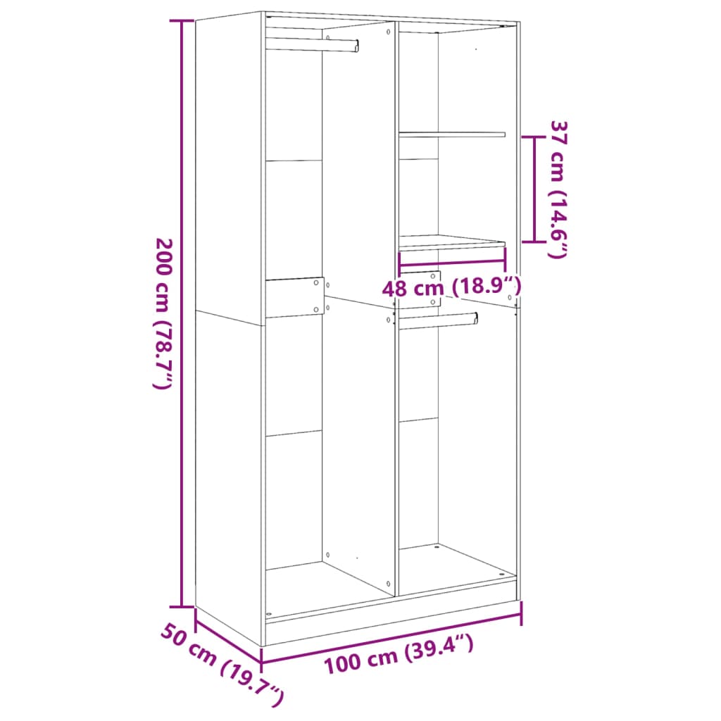 Kleiderschrank Weiß 100x50x200 cm Holzwerkstoff