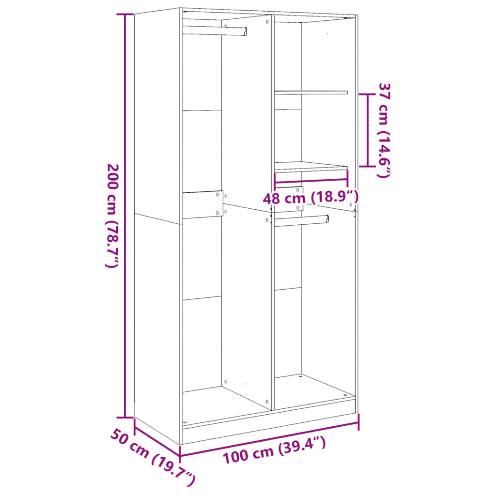 Kleiderschrank Altholz-Optik 100x50x200 cm Holzwerkstoff