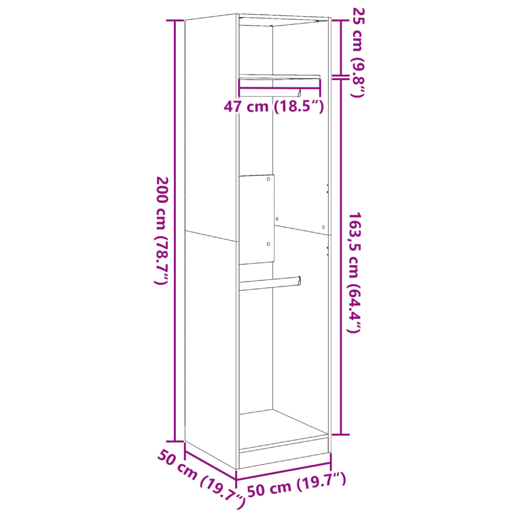 Kleiderschrank Sonoma-Eiche 50x50x200 cm Holzwerkstoff