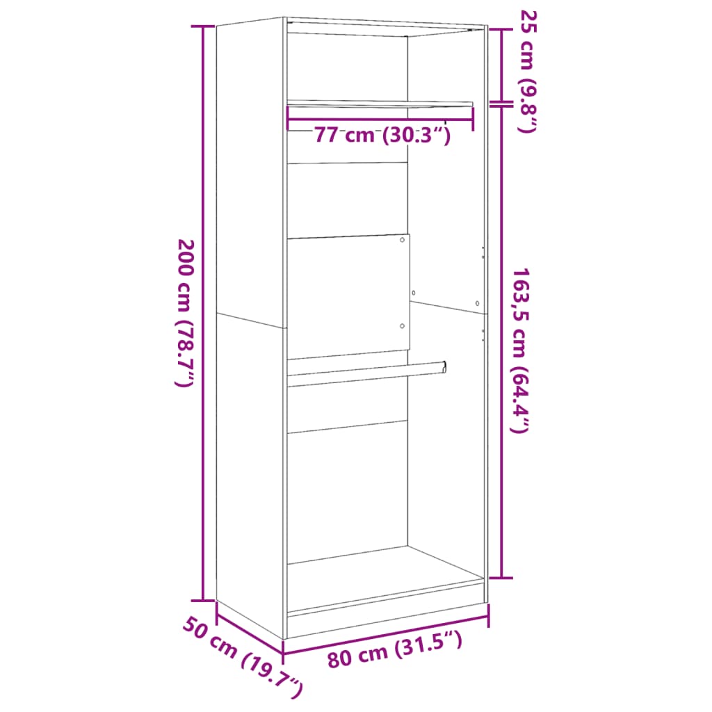 Kleiderschrank Sonoma-Eiche 80x50x200 cm Holzwerkstoff