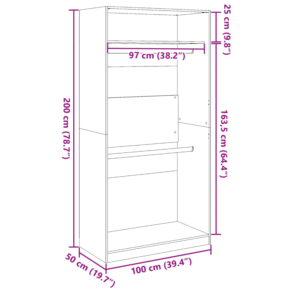 Kleiderschrank Schwarz 100x50x200 cm Holzwerkstoff