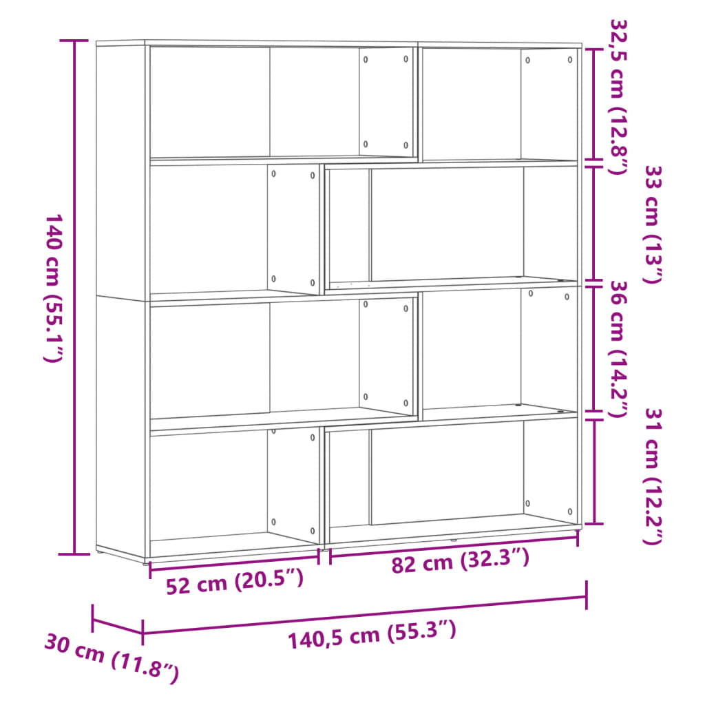 Eck-Bücherregal 4 Etagen Räuchereiche 85x85x140cm Holzwerkstoff