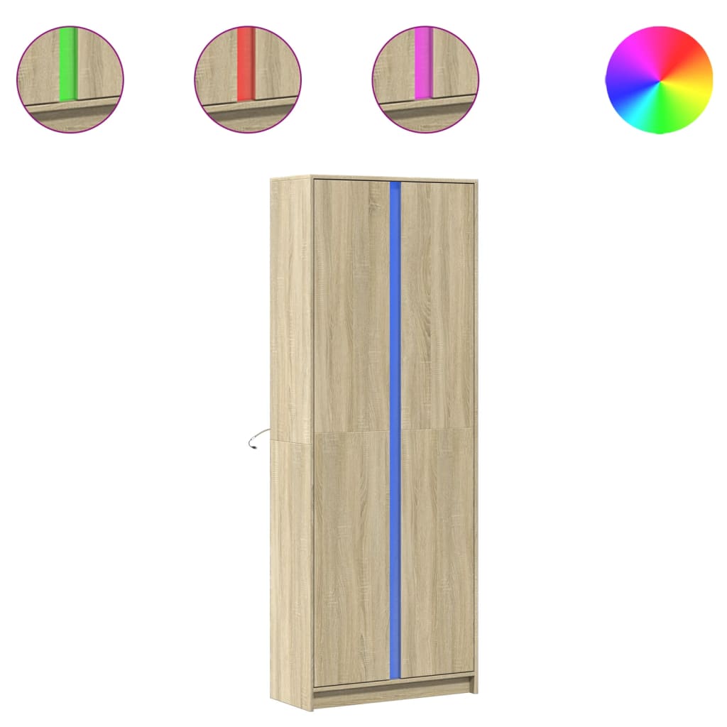 Highboard mit LED-Beleuchtung Sonoma-Eiche 74x32,5x200 cm