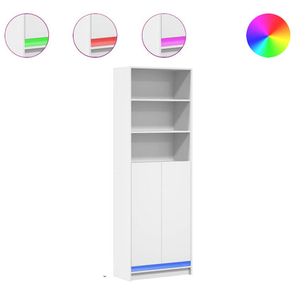 Highboard mit LED-Beleuchtung Weiß 69x32,5x200 cm Holzwerkstoff