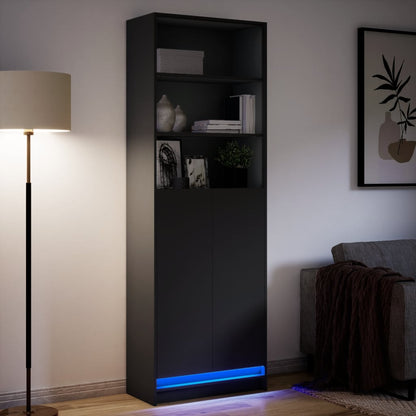 Highboard mit LED-Beleuchtung Schwarz 69x32,5x200 cm