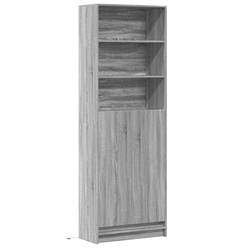 Highboard mit LED-Beleuchtung Grau Sonoma 69x32,5x200 cm