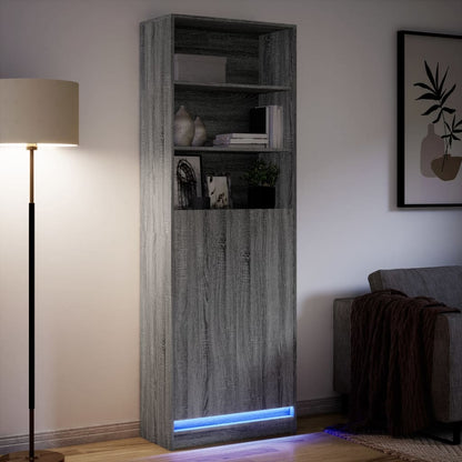 Highboard mit LED-Beleuchtung Grau Sonoma 69x32,5x200 cm