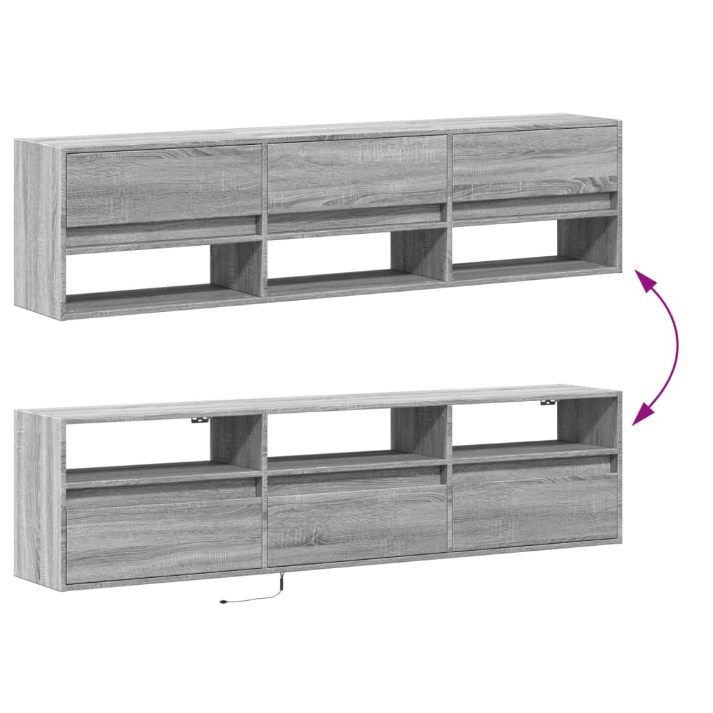 TV-Wandschrank mit LED Grau Sonoma 180x31x45 cm