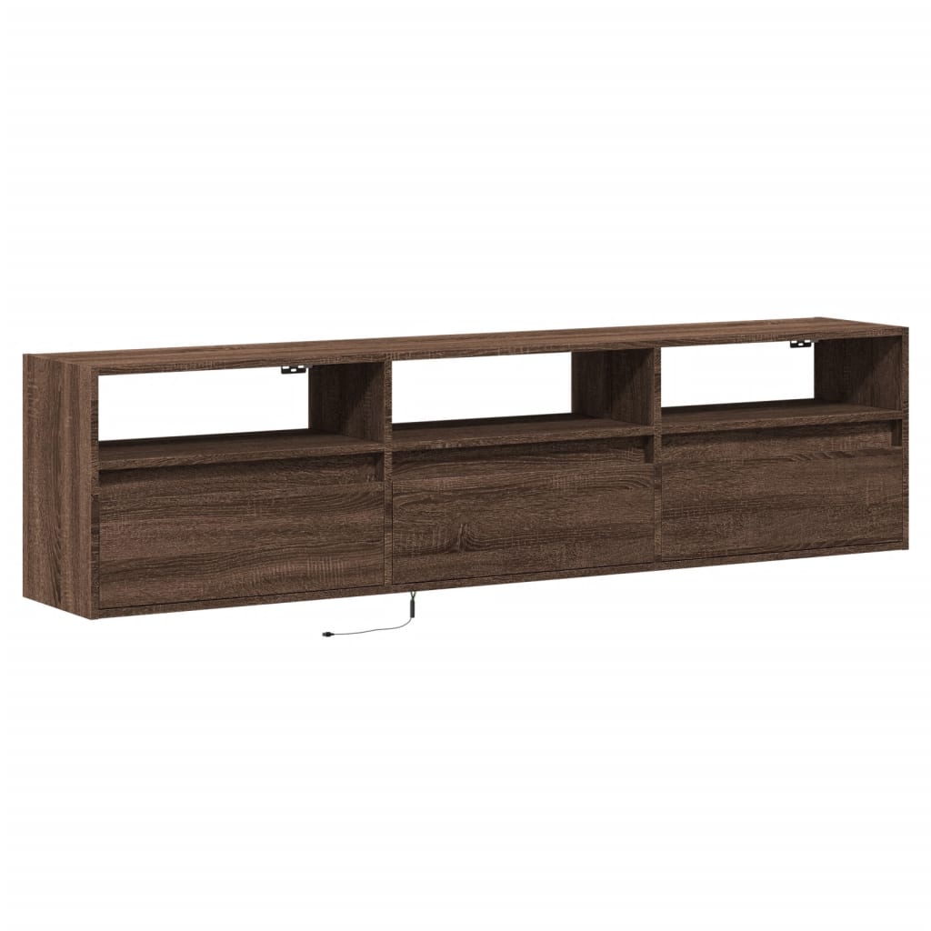 TV-Wandschrank mit LED Braun Eichen-Optik 180x31x45 cm