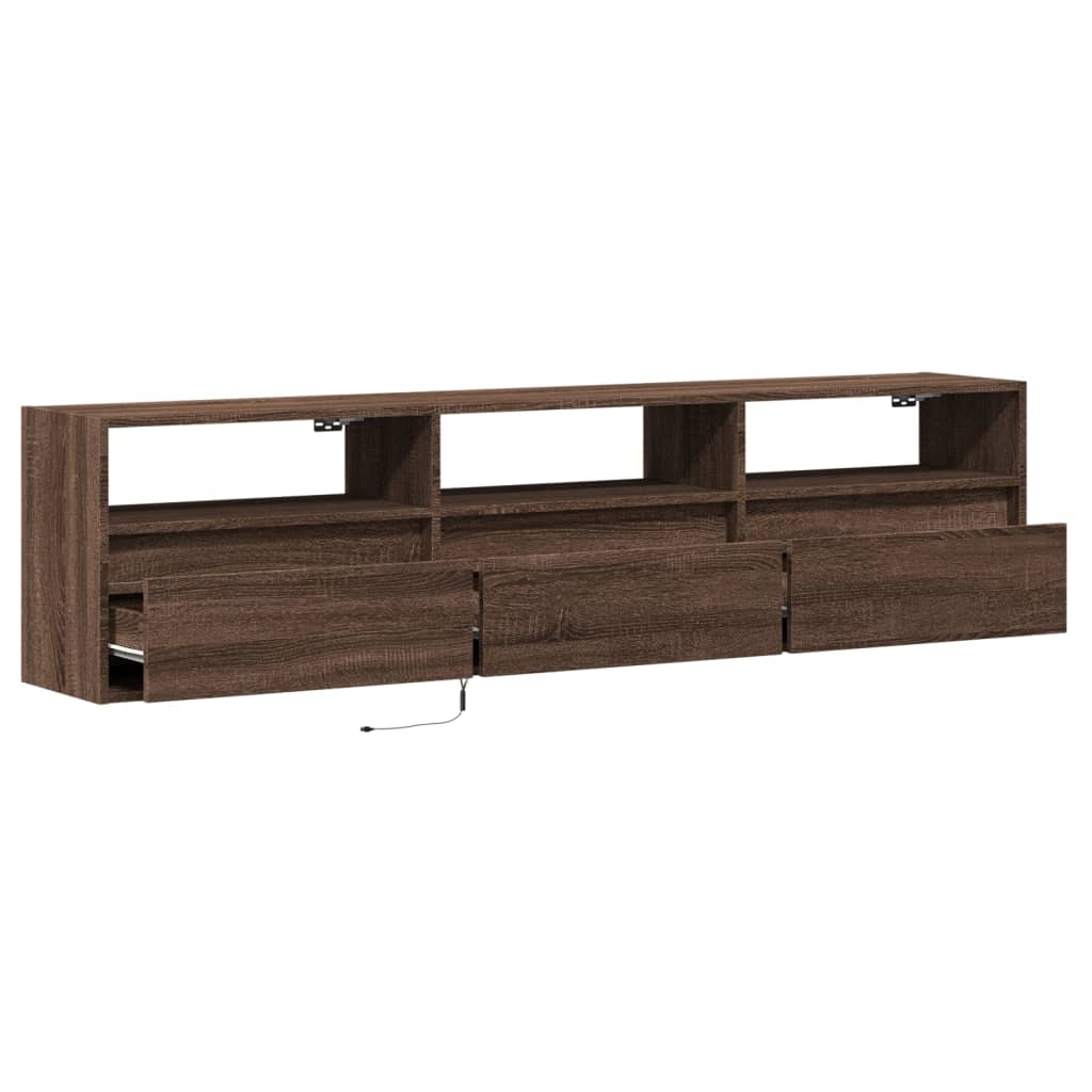 TV-Wandschrank mit LED Braun Eichen-Optik 180x31x45 cm