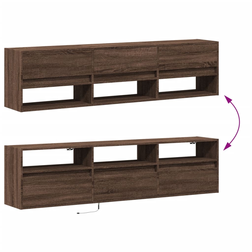 TV-Wandschrank mit LED Braun Eichen-Optik 180x31x45 cm