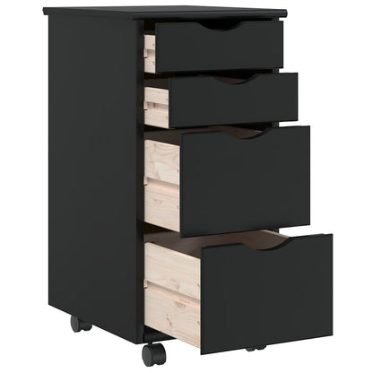 Rollschrank mit Schubladen MOSS Schwarz Massivholz Kiefer