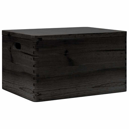 Holzkiste mit Deckel und Griffen Schwarz 40x30x23 cm Massivholz