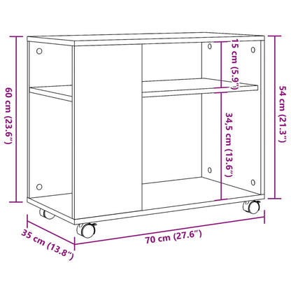 Beistelltisch mit Rollen Weiß 70x35x60 cm Holzwerkstoff