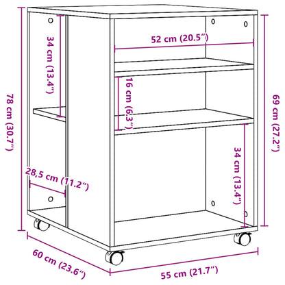 Beistelltisch mit Rollen Braun Eiche 55x60x78 cm Holzwerkstoff