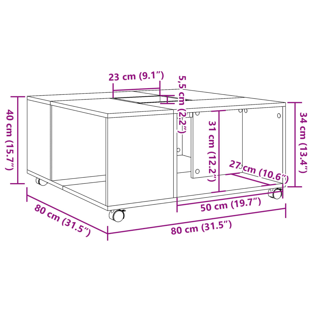 Couchtisch Sonoma-Eiche 80x80x40 cm Holzwerkstoff