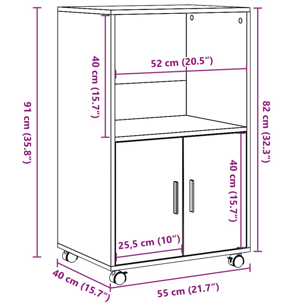 Rollschrank Schwarz 55x40x91 cm Holzwerkstoff