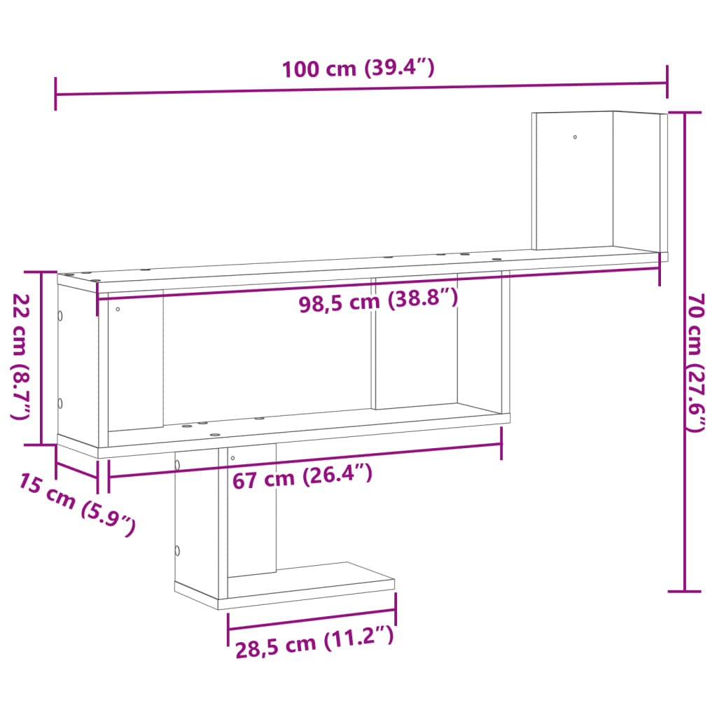 Wandregal Betongrau 100x15x70 cm Holzwerkstoff