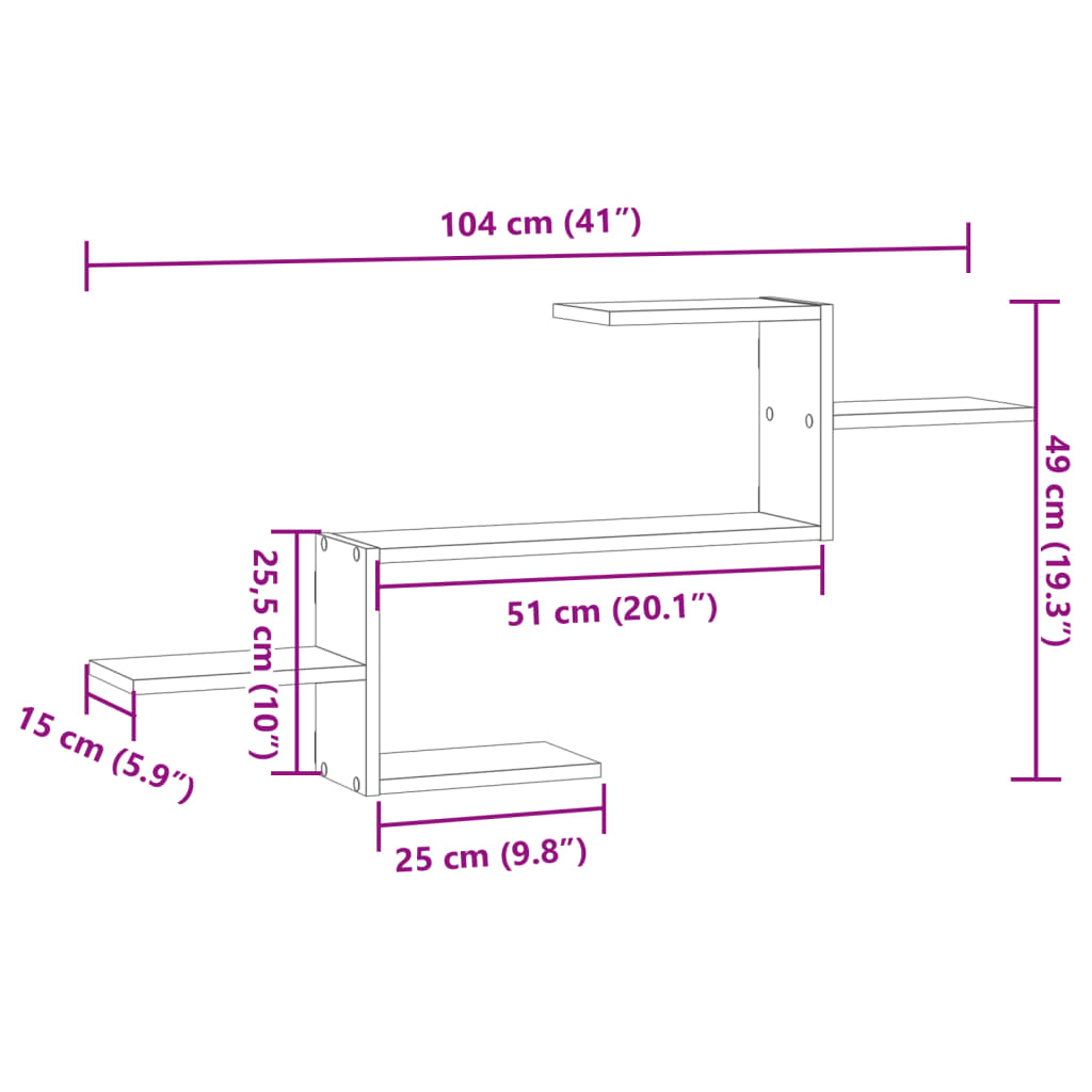 Wandregal Betongrau 104x15x49 cm Holzwerkstoff