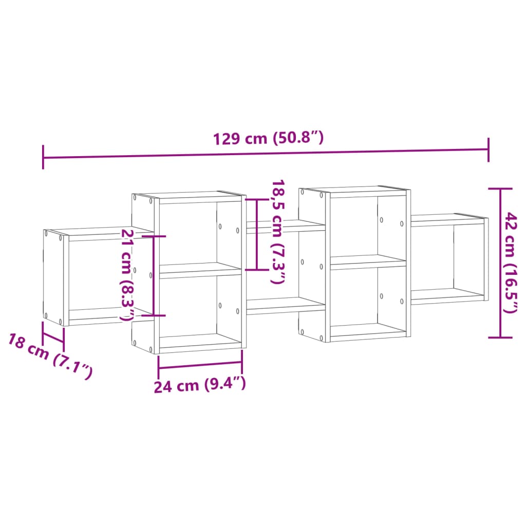 Wandregal Sonoma-Eiche 129x18x42 cm Holzwerkstoff