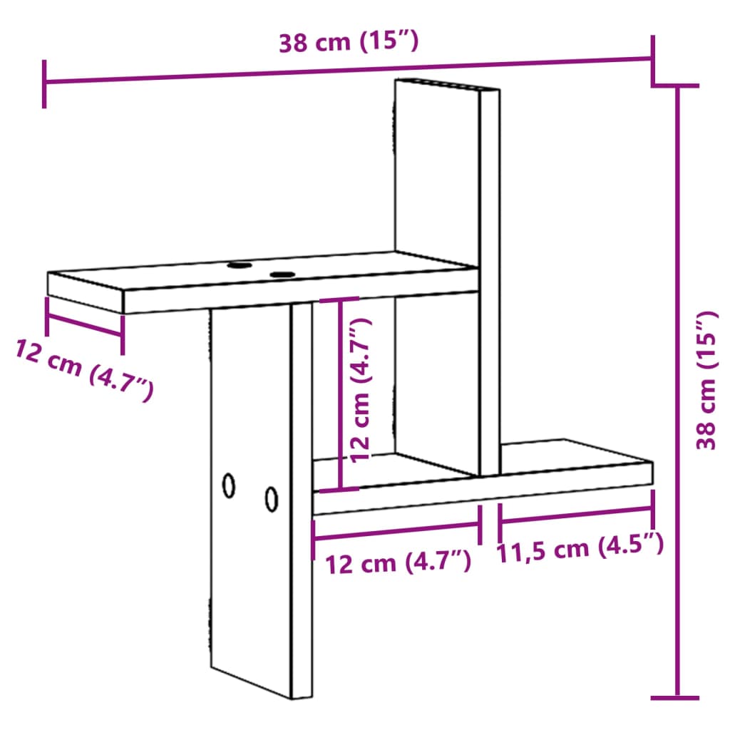 Wandregale 2 Stk. Sonoma-Eiche 38x12x38 cm Holzwerkstoff