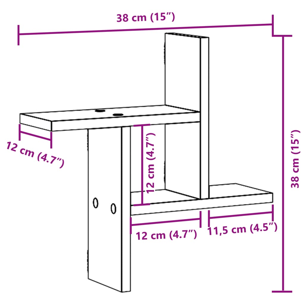 Wandregale 2 Stk. Artisan-Eiche 38x12x38 cm Holzwerkstoff