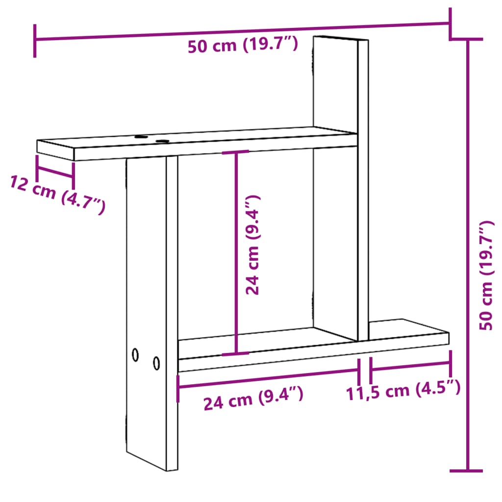 Wandregale 2 Stk. Betongrau 50x12x50 cm Holzwerkstoff