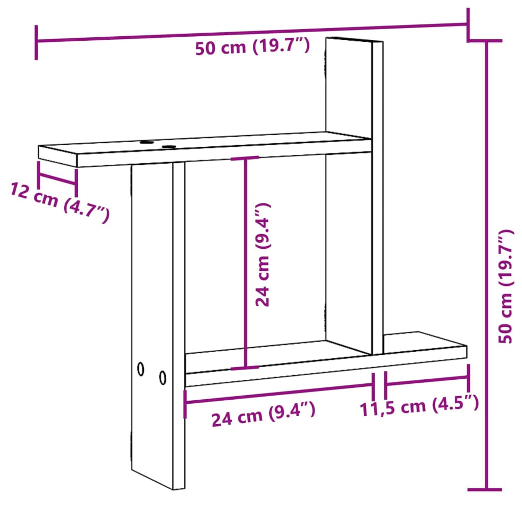 Wandregale 2 Stk. Grau Sonoma 50x12x50 cm Holzwerkstoff