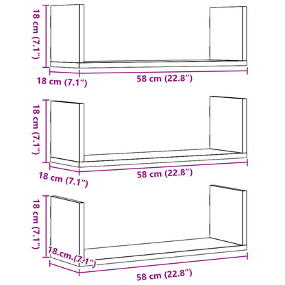 Wandregale 3 Stk. Schwarz 58x18x18 cm Holzwerkstoff