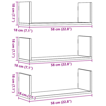 Wandregale 3 Stk. Altholz-Optik 58x18x18 cm Holzwerkstoff