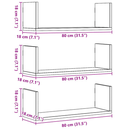 Wandregale 3 Stk. Betongrau 80x18x18 cm Holzwerkstoff