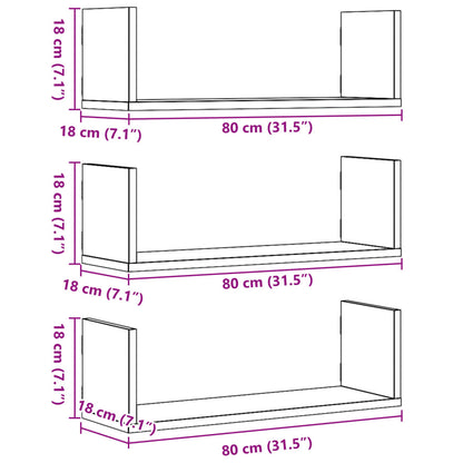 Wandregale 3 Stk. Altholz-Optik 80x18x18 cm Holzwerkstoff