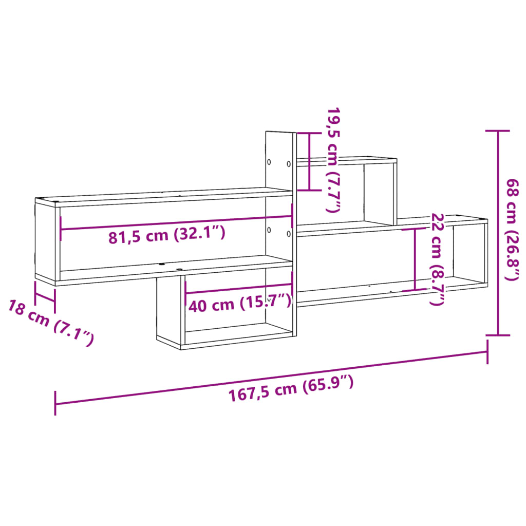 Wandregal Sonoma-Eiche 167,5x18x68 cm Holzwerkstoff