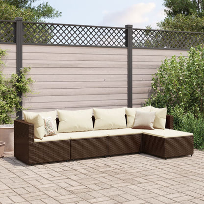 5-tlg. Garten-Lounge-Set mit Kissen Braun Poly Rattan