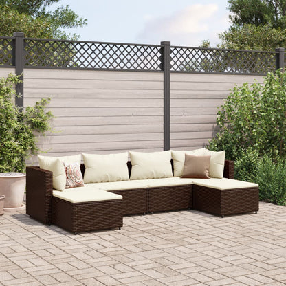 6-tlg. Garten-Lounge-Set mit Kissen Braun Poly Rattan