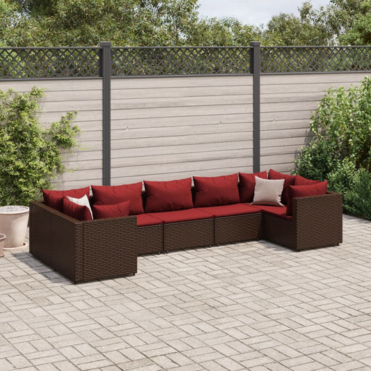 7-tlg. Garten-Lounge-Set mit Kissen Braun Poly Rattan