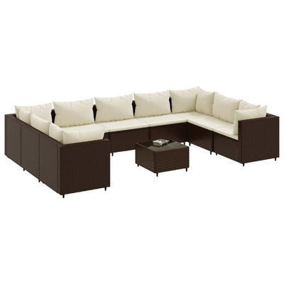 10-tlg. Garten-Lounge-Set mit Kissen Braun Poly Rattan