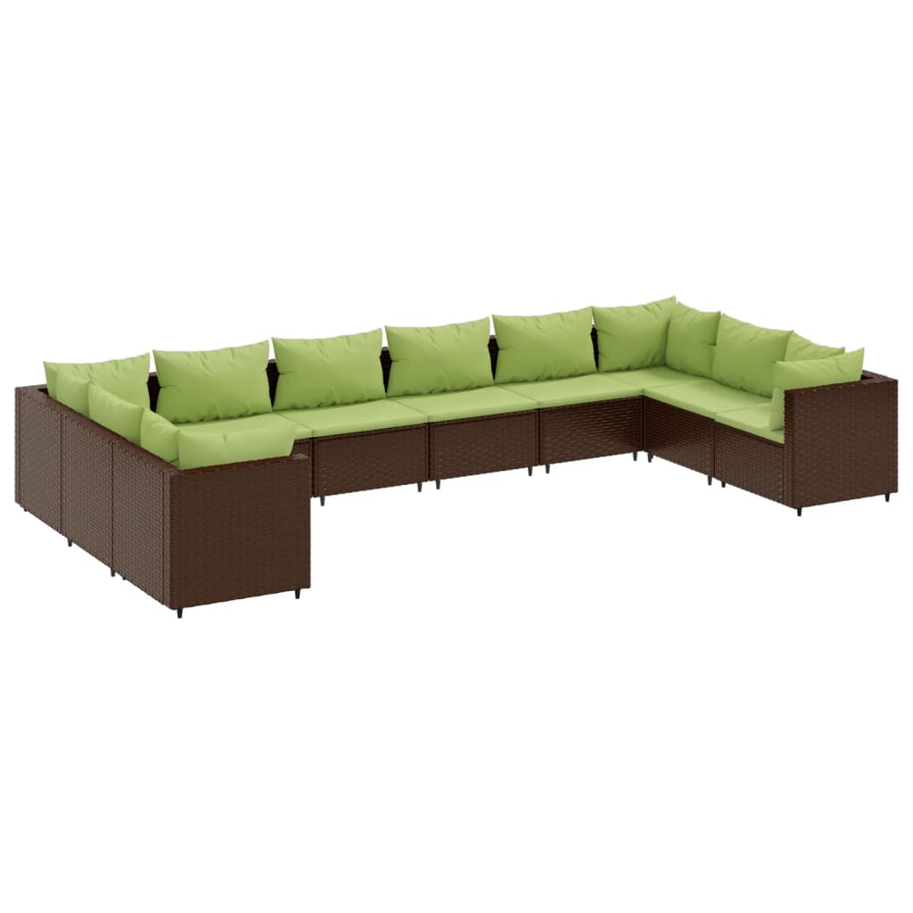 10-tlg. Garten-Lounge-Set mit Kissen Braun Poly Rattan